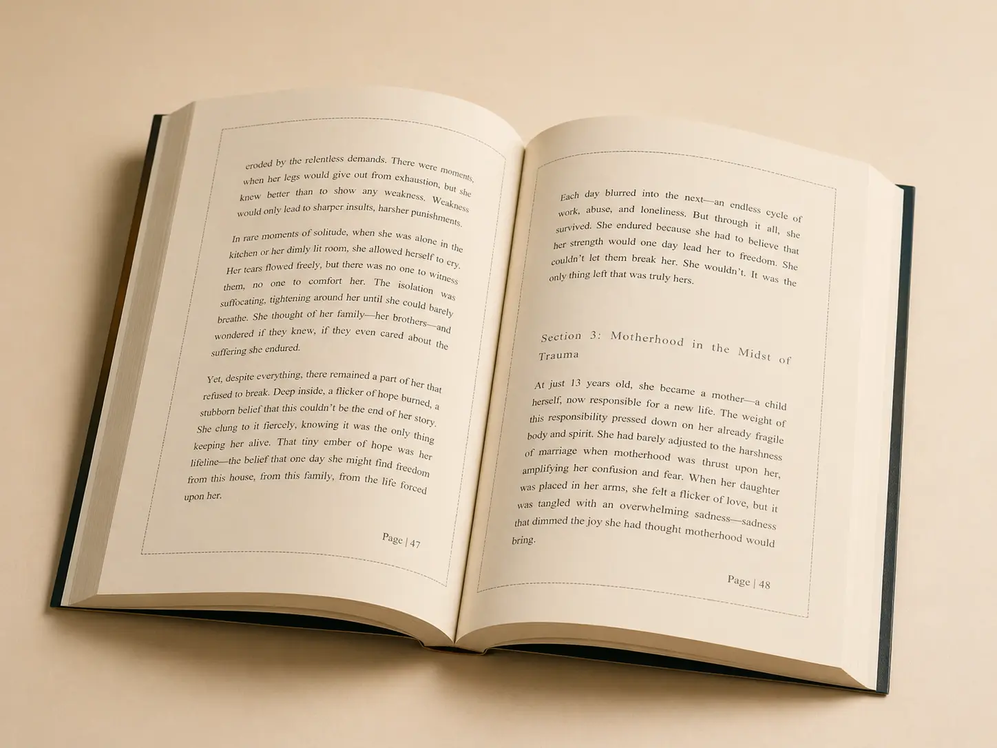 Open interior spread from Samia