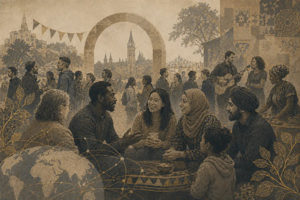 Symbolic editorial artwork about multiculturalism and community in Ottawa.